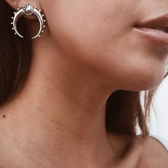 SILVER crescent moon EARRINGS BOHO HOOPS Anthro - Picture 3 of 6